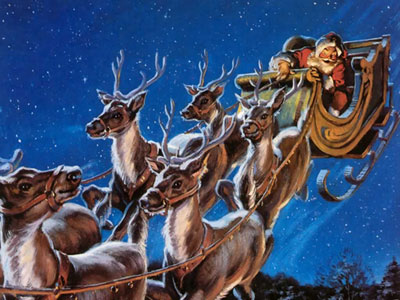 Flying Santas Reindeer no rudolph